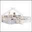 Lit double sur pied avec lumière, tablettes de rangement et forme de toit-129424223-129424224