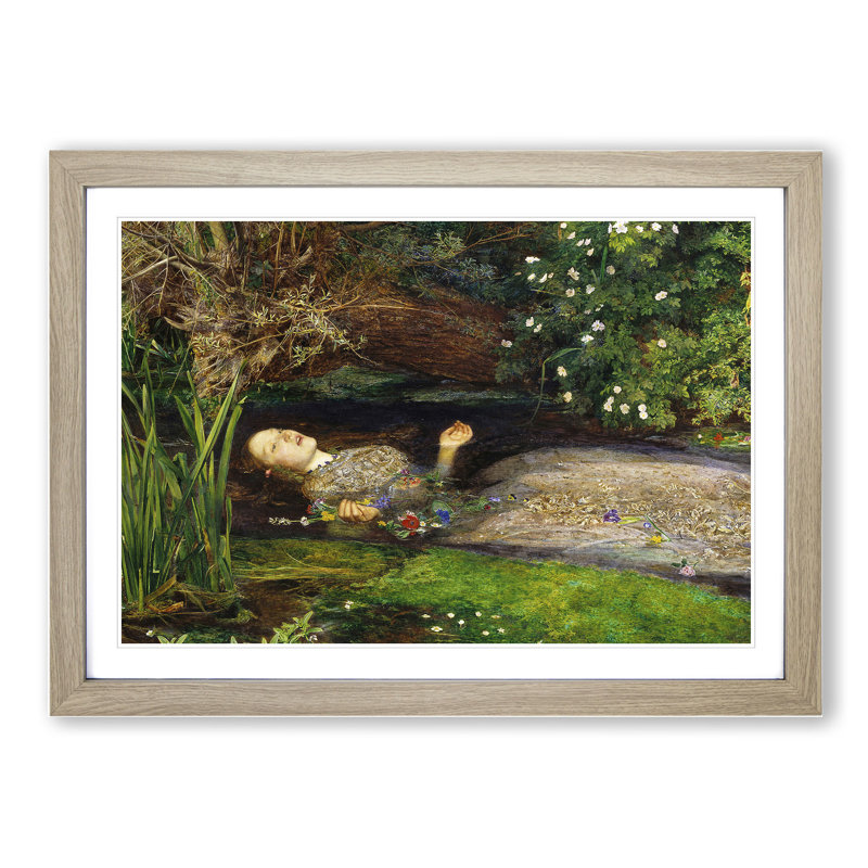 Ophelia by John Everett Millais - Picture Frame Painting on MDF, Oak Framed, 36cm H x 48cm W x 2cm D