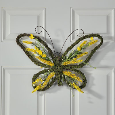 18" Floral Twig/Moss Butterfly Wreath