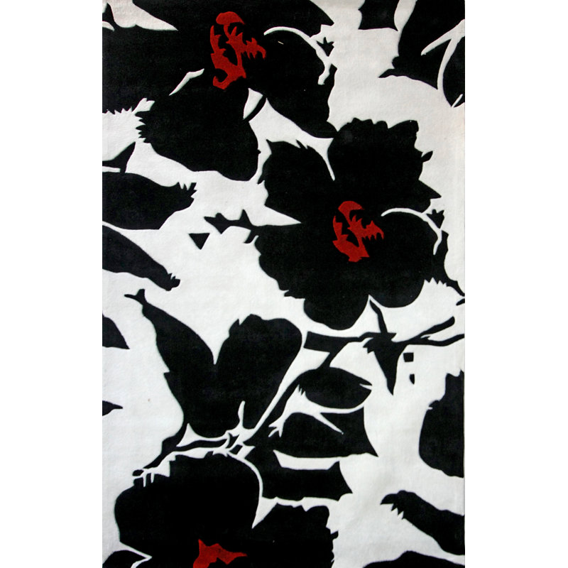 Tapis noir/blanc touffeté à la main Casas, Rectangle 6 pi x 9 pi