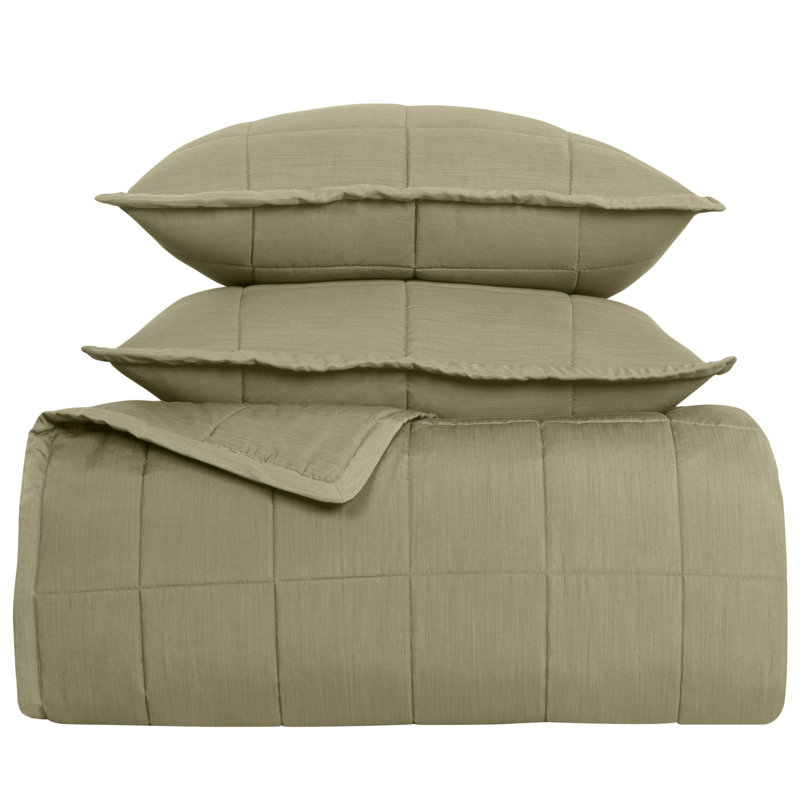Slub Tencel Coverlet Set, King Bedspread + 2 King Shams, Olive