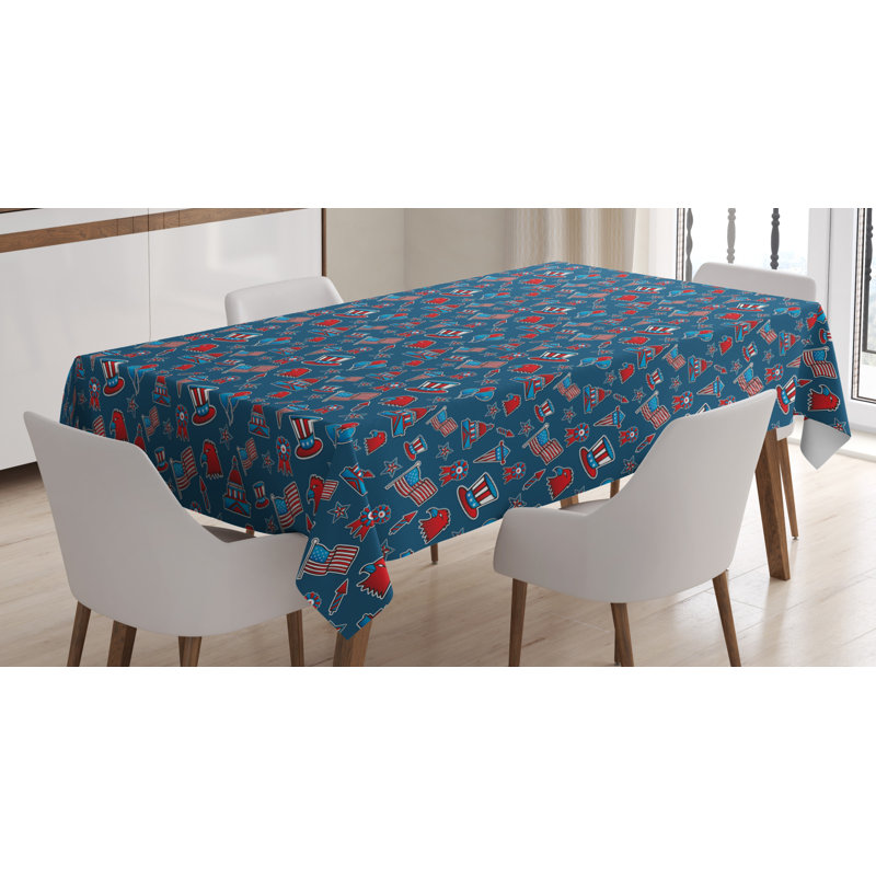 4Th of July Geometric Independence Day Tablecloth, 84" L x 60" W
