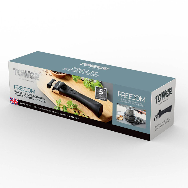 Tower Freedom T800207 Detachable Bakelite Handle with Clip and Grip Mechanism, Black