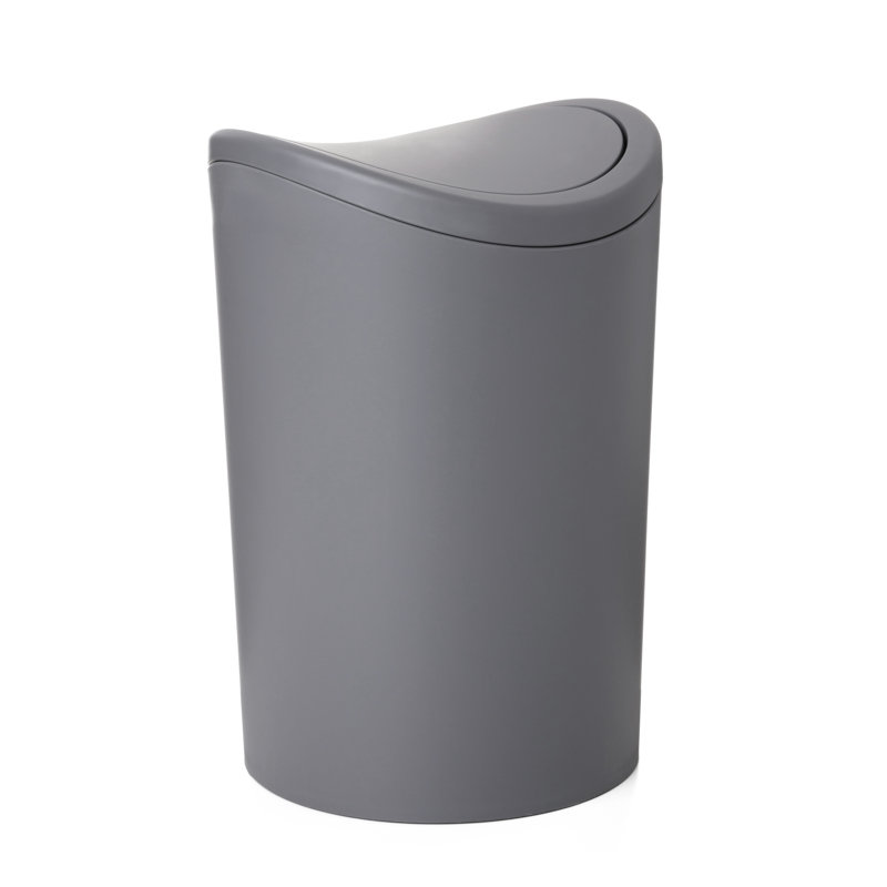 Superio Small Swing Top Bathroom Trash Can, 6 L, Grey, Grey