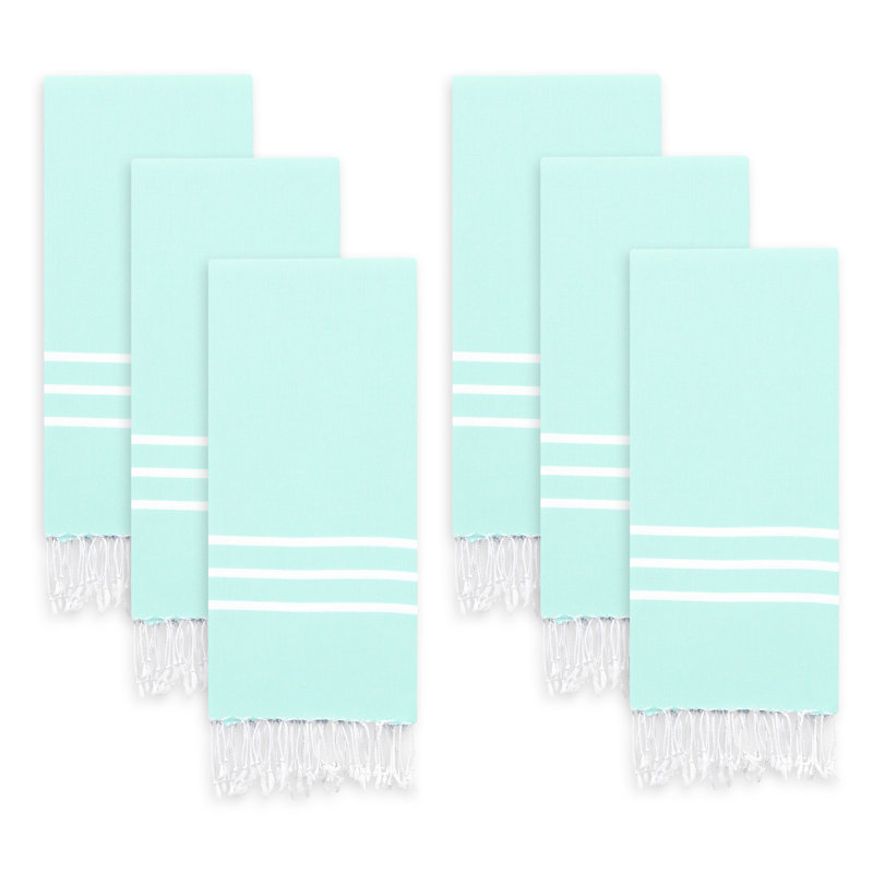 Alara Cotton Stripe Dish Cloth Kitchen Towel, Soft Aqua/White Stripes
