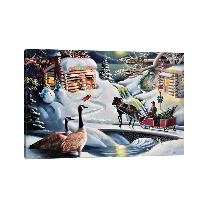 Santa And Reindeer by D. "Rusty" Rust - Gallery-Wrapped Canvas Giclée on Canvas, 20.32 cm H x 30.48 cm W, Canvas