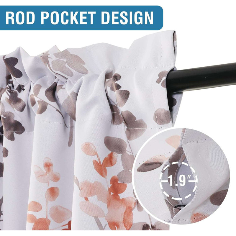 Valance for Kitchen Windows/Living Room/Bedroom Blackout Rod Pocket Valance Curtains, 2 Panels, Gray/Coral
