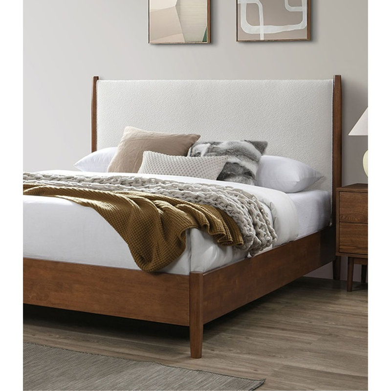Tête de lit à panneau tapissier 1Pc lit en bois massif prêt pour le matelas style Mid-Century moderne, Grand lit