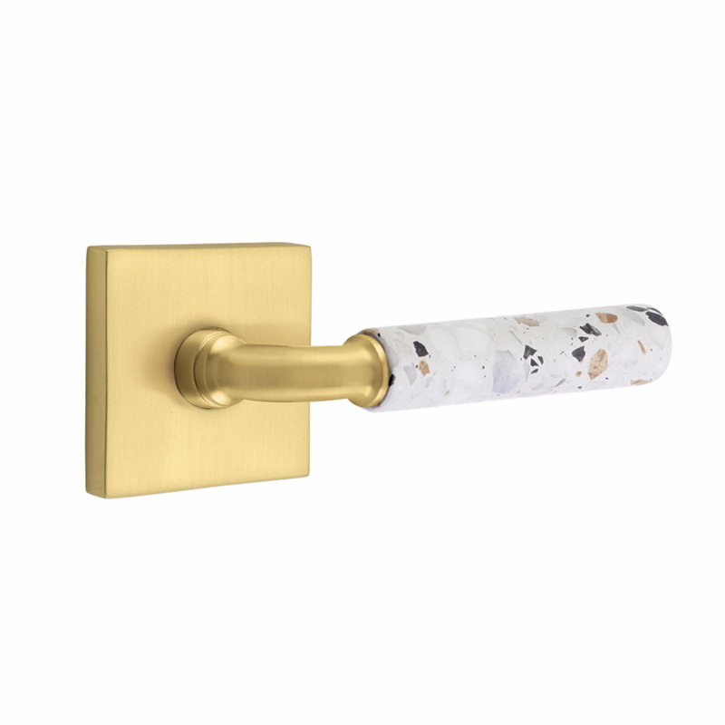 Ensemble de leviers de passage Emtek Select, rosette carrée, tige R-Bar, poignée en marbre blanc, gauche