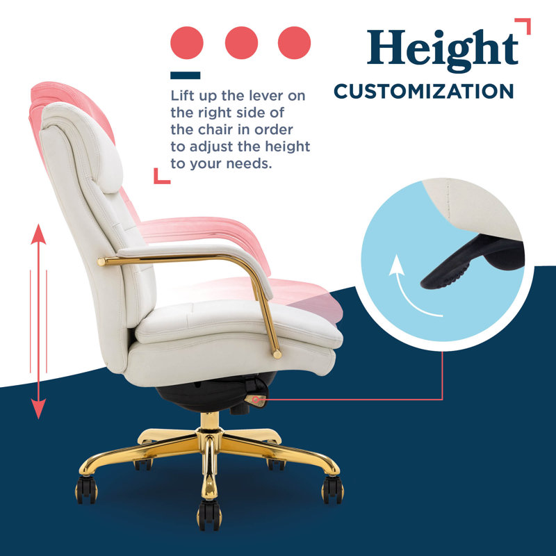 Sonata Leather Swivel Executive Office Chair, White, Gold