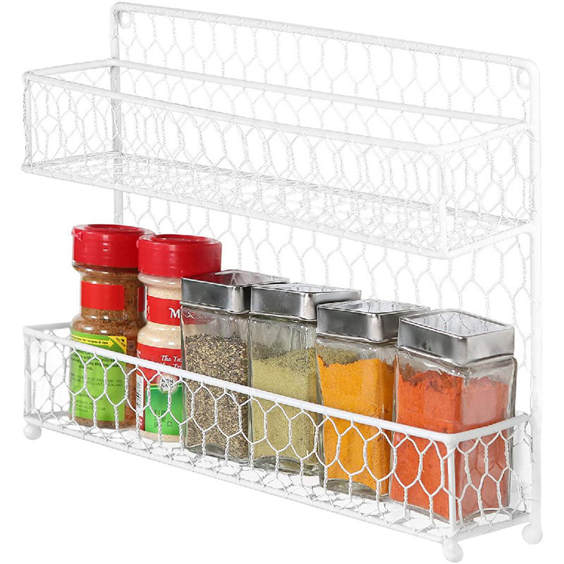 12 Jar 2 Tier Wall Metal Wire Spice Rack, White