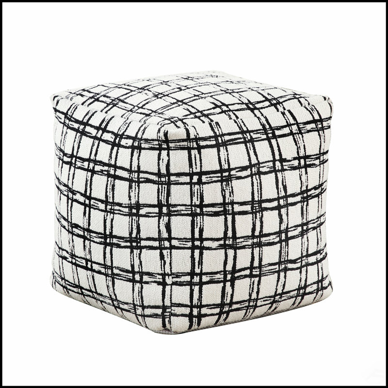 Pouf carré moderne avec tissu à motifs noir et blanc, fond antidérapant, fauteuil à billes confortable pour une assise polyvalente