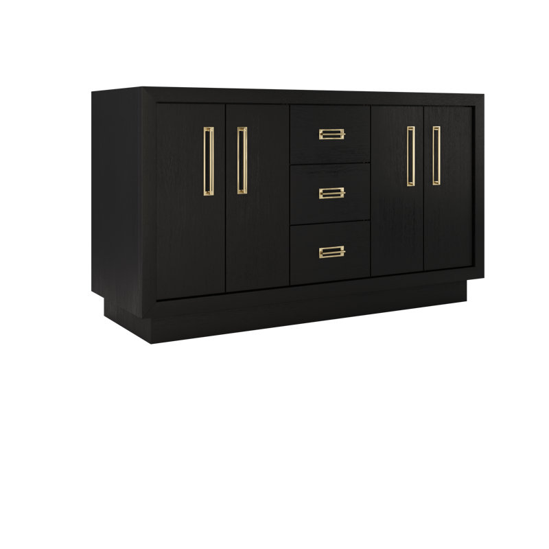Avalon Double Bath Vanity, Classic Black, Satin Gold, 60"