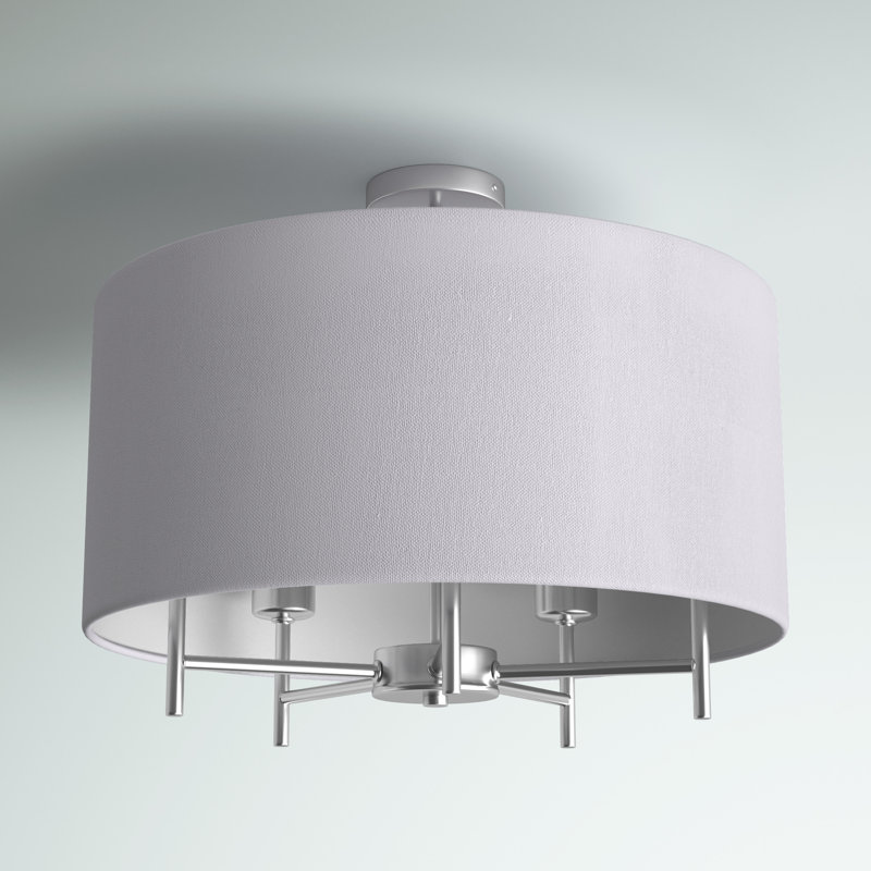 Broseley Fabric Semi Flush Mount, Chrome, Grey