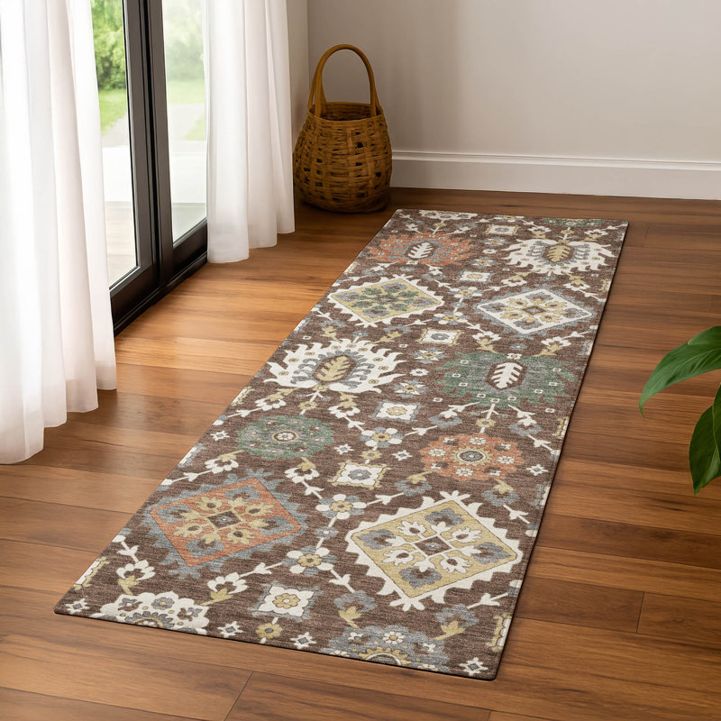 Premium Machine Washable Mayfield AMF2200 bohemian Rug, 2'3" x 7'6" Runner, Chocolate