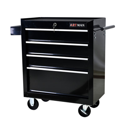 Rolling Tool Chest, 4 Drawer Tool Box With Wheels, Heavy Duty Industrial Service Cart Storage Organizer With Locking System, Rolling Tool Box Organizer Tool Case For Garage, Repair Shop-BLACK