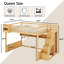 Structure de lit mezzanine en bois pour grand lit, avec espace polyvalent sous le lit, escalier, garde-robe et tablettes de rangement pour un rangement organisé, facile à assembler-426026622