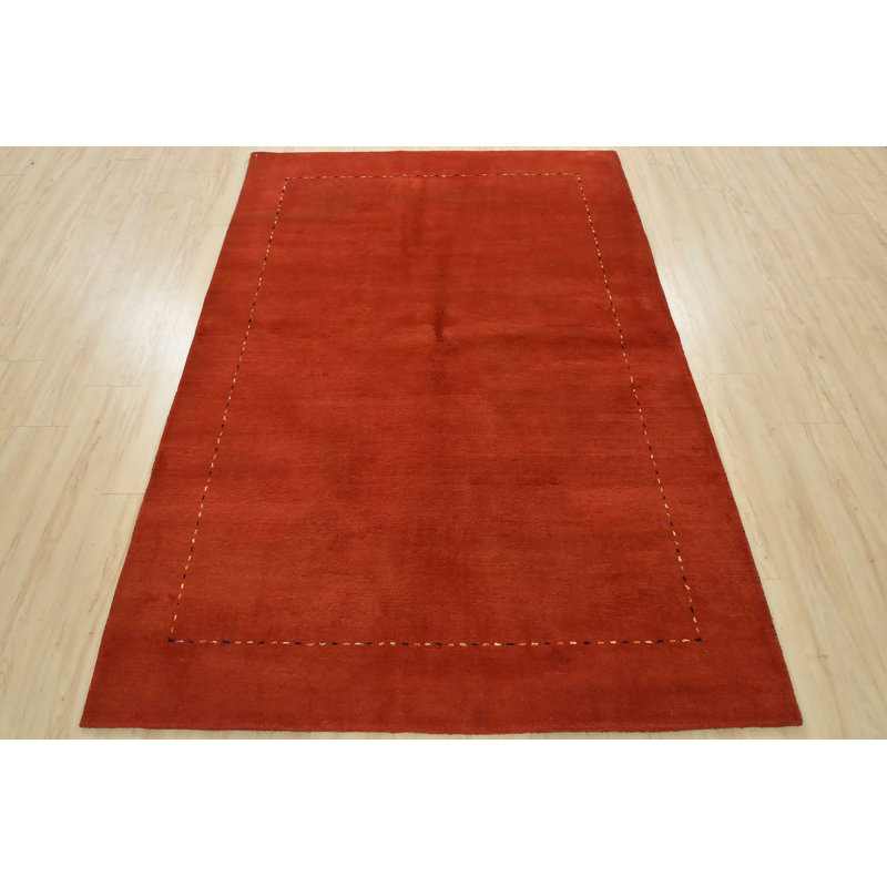 Tapis rouge en laine noué à la main de conception unique 5 pi 5 po x 7 pi 9 po