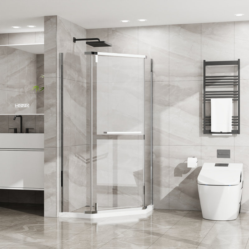 Frameless Shower Door 36 In. D X 36 In. W X 72 In. H Corner Shower Enclosure With Clear SGCC Tempered Glass Pivot Shower Door
