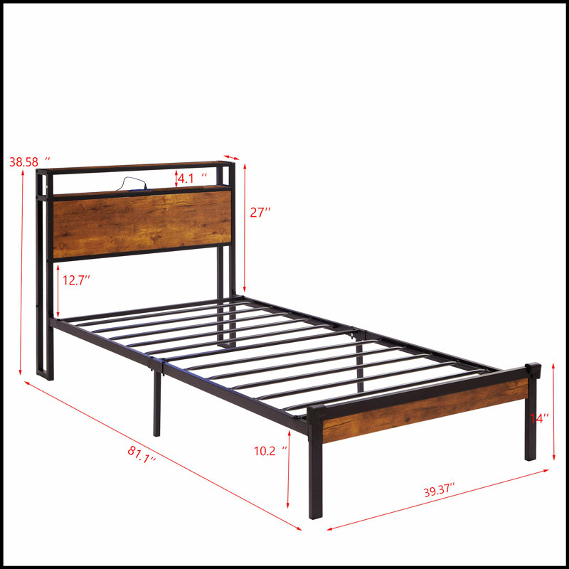 Structure de lit plateforme en métal avec ports USB et lumières DEL, aucun sommier requis, compatible avec tous les matelas