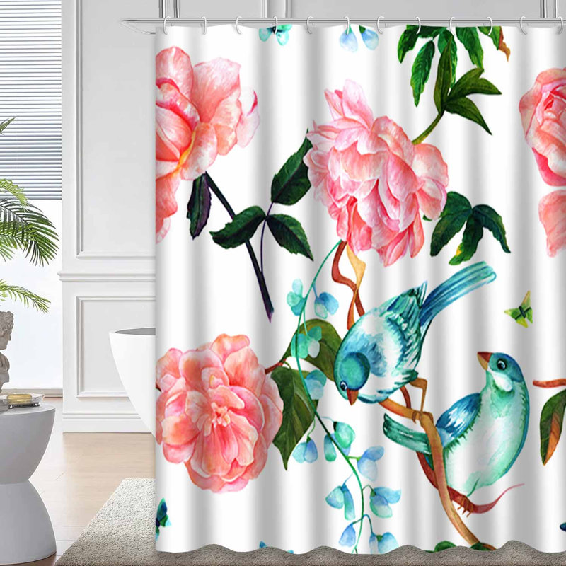 Rideau de douche abstrait floral coloré bleu sarcelle avec 12 crochets, L 72 po x l 84 po