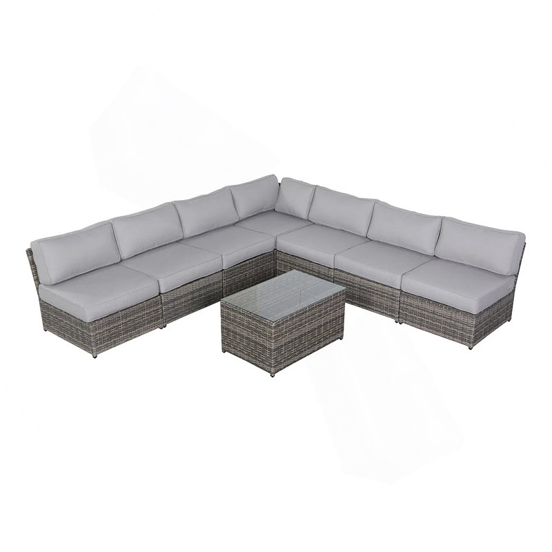Ensemble de conversation de terrasse en osier pour 6 personnes avec coussins entièrement assemblé