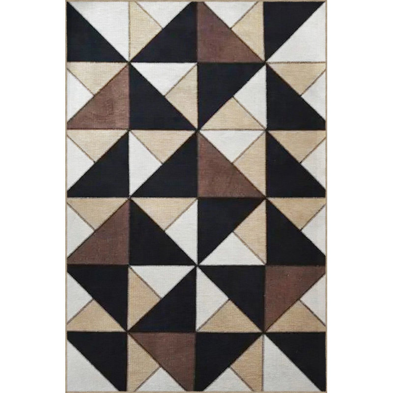 Black And Beige Themed Triangular Geometric Patterned Creative Modern Decorative Carpet, Rectangle 5' x 9'11"