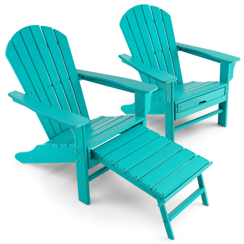 Baughn Plastic/Resin Adirondack Chair with Ottoman, Teal