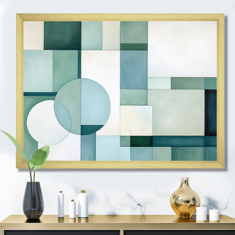 «Green Blue Abstract Geometric Fusion I - Abstract Shapes», art mural sur toile, H 16 po x l 32 po x P 1 po