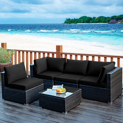 Rattan Sectional Seating Group with Cushions