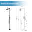 Douche d'extérieur autoportante en acier inoxydable H 87 po avec pomme de douche à effet de pluie et douche à main avec contrôle de la température H 87 po-126724170