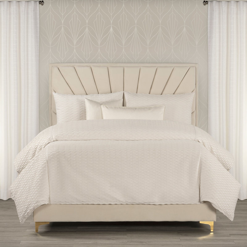Pleated Velvet Wave Duvet Cover & Insert Set, Queen Duvet Cover & Insert + 5 Additional Pieces, White