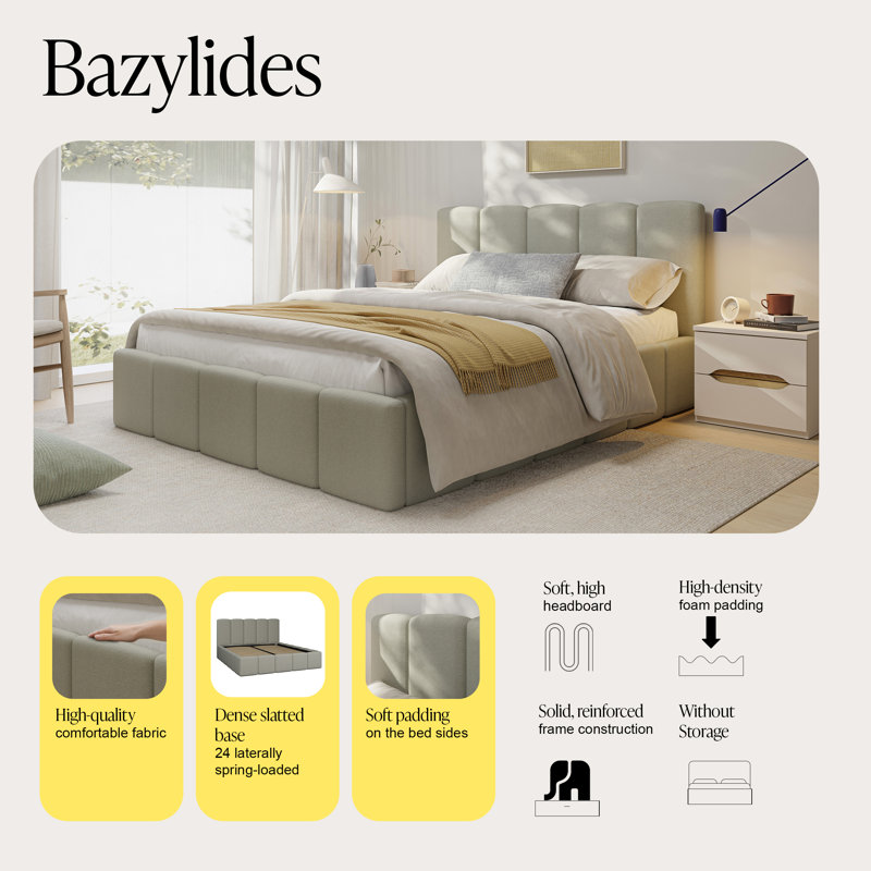Taniaya Upholstered Bed, Kingsize (5'), Light Grey