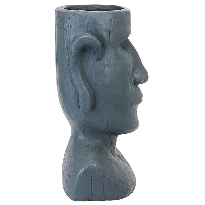 Gray Stone Resin Easter Island Moai Head Planter Set
