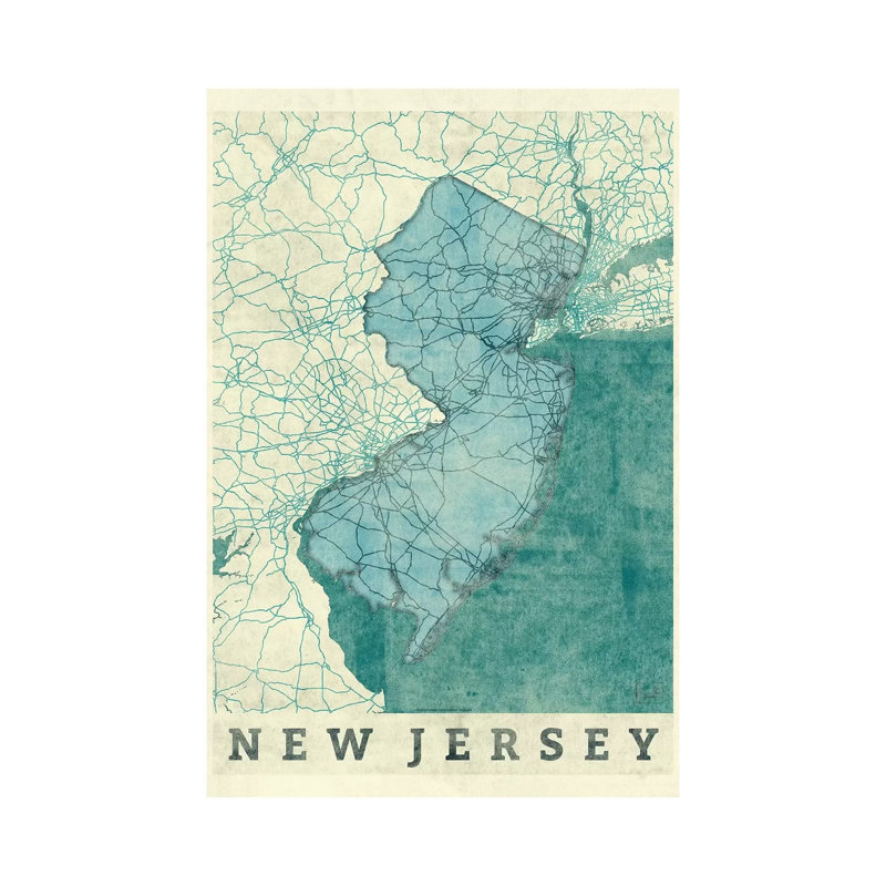 New Jersey Map by Hubert Roguski - Wrapped Canvas Print, 20.32 cm H x 30.48 cm W