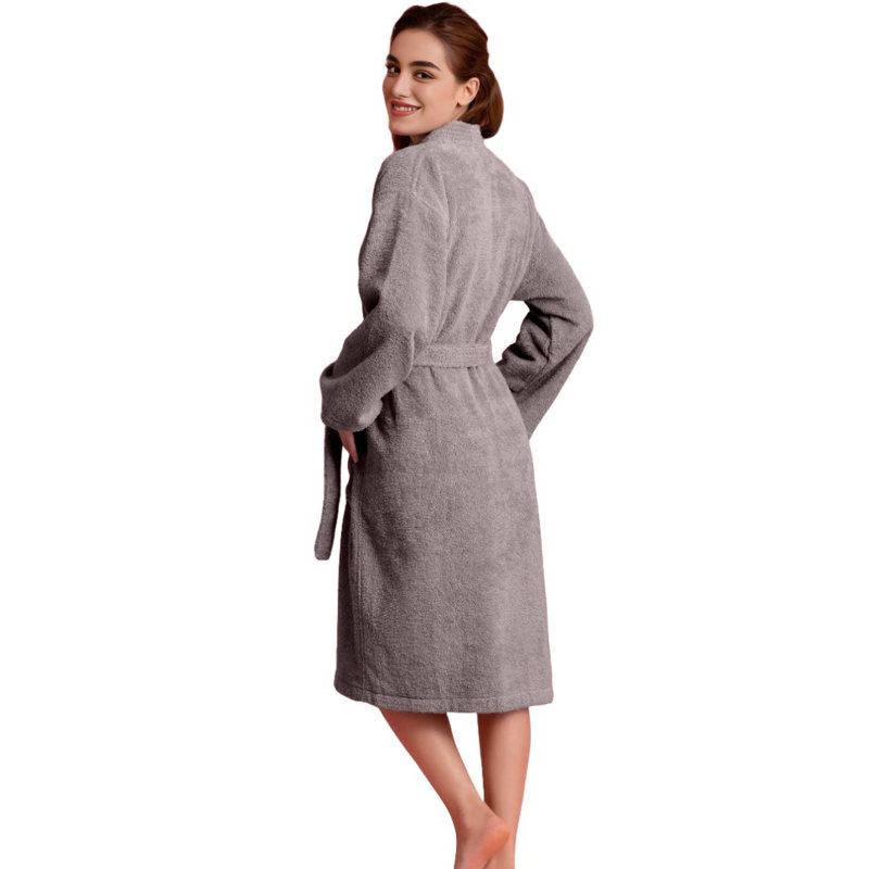 Peignoir mi-mollet 100% coton avec poches Ingobert, gris, Taille unique