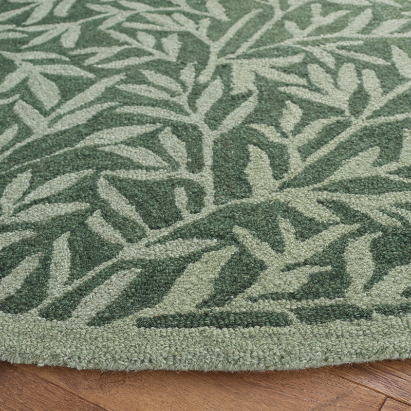 Tapis vert en laine / coton touffeté à la main Jalayiah, Rond 6 pi