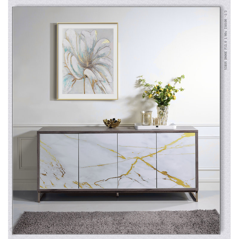 Armoire console avec finition chêne et champagne Paavan