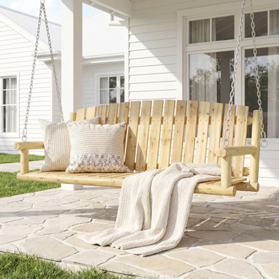 Balancelle de véranda en bois de 5 pi pour l'extérieur, banc de patio pour 3 personnes, balançoire robuste de 900 lb, balançoire en bois de sapin massif pour adultes avec chaînes pour cour de jardin