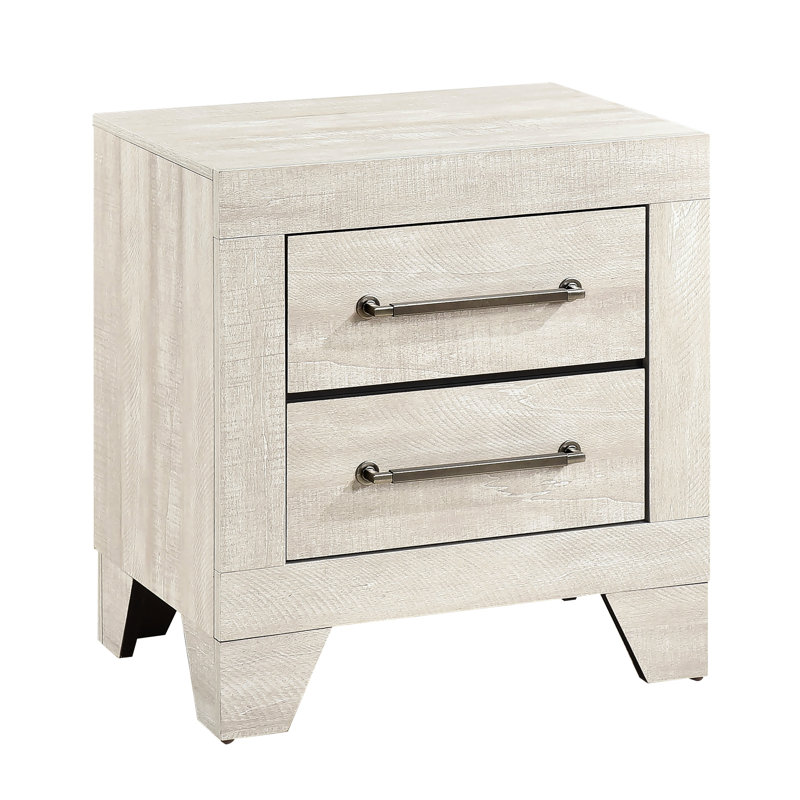 Table de chevet avec 2 tiroirs et finition lisse en chêne gris Dusty