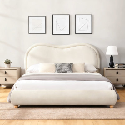 Upholstered Platform Bed Frame with Rounded Corners Curved Headboard, en Slats,  Solid Wood Legs, Chenille Fabric, No Box Spring Needed, Easy Assembly by Red Barrel Studio