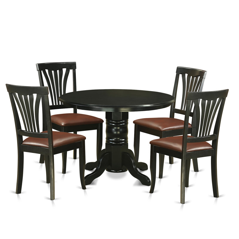 Ensemble de table de salle à manger 5 pièces moderne comprenant une table de cuisine ronde avec piédestal et 4 chaises de salle à manger en similicuir, noir