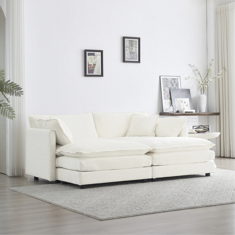 Canapé modulaire respirant à 2 places avec repose-pieds 2 places, repose-pieds revêtu de chenille blanc