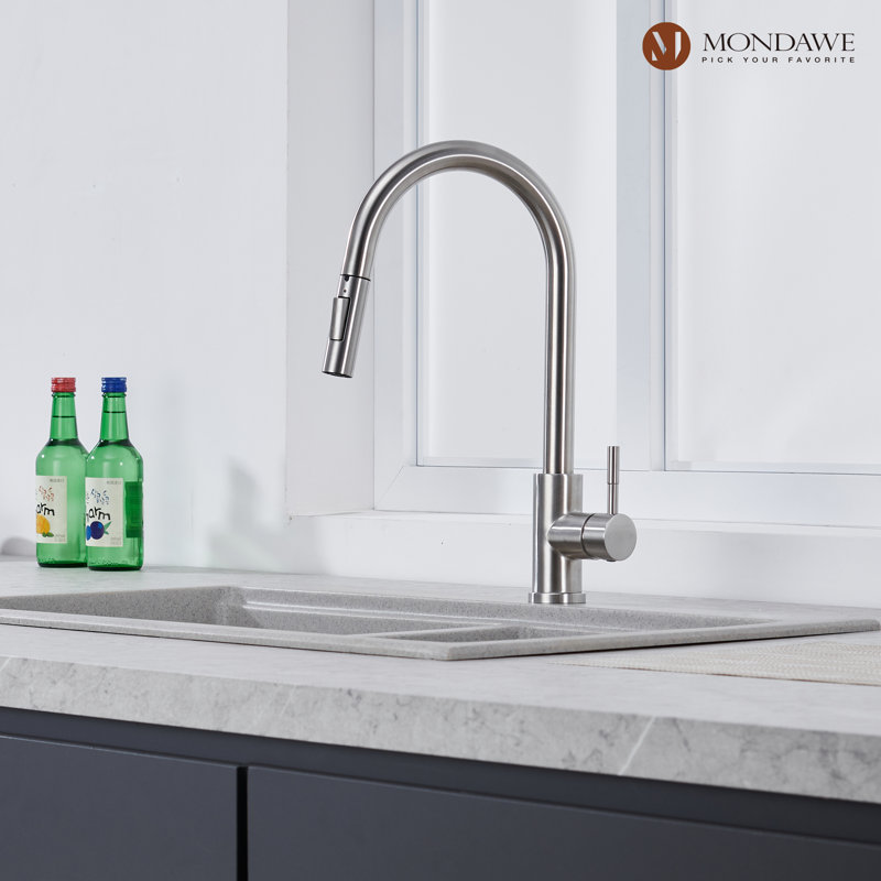mondawe Pull Down Kitchen Faucet, Brush Nickel