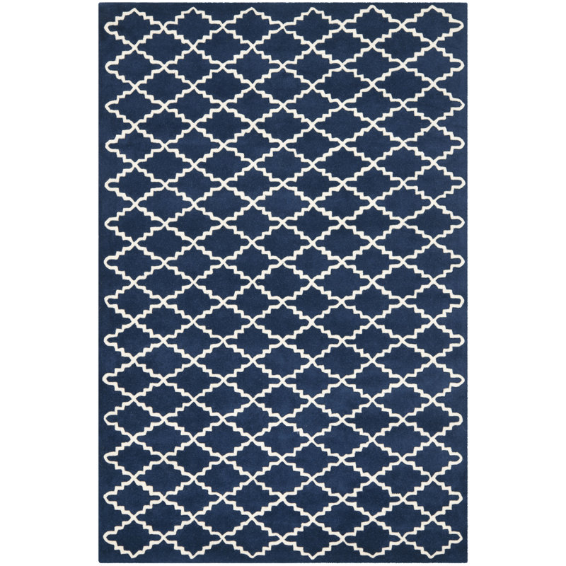 Handmade Dark Blue/Ivory Wool Tufted 4' x 6' Rug