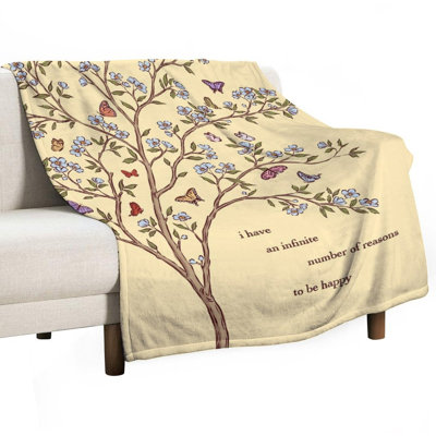 Jeté arbre en flanelle de luxe Flowe bleu, couverture douce et chaude pour le canapé-lit du salon