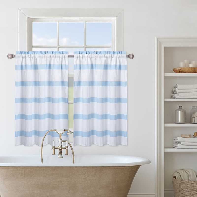 Kokkina Striped 30''W Cafe Curtain, 36" W x 30" L, Aqua