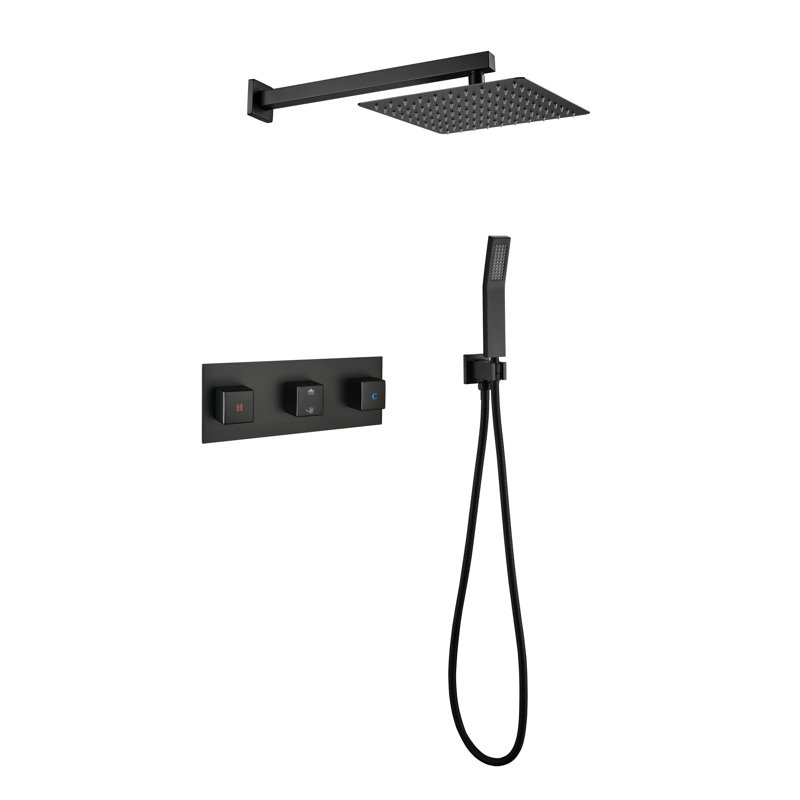 Luxury Matte Black Shower Valve Component - 10 Inch Rainfall Head And Handheld , Bathroom Rain Mixer , Self-Cleaning Nozzle, Brass, Wall Mounted Faucet &