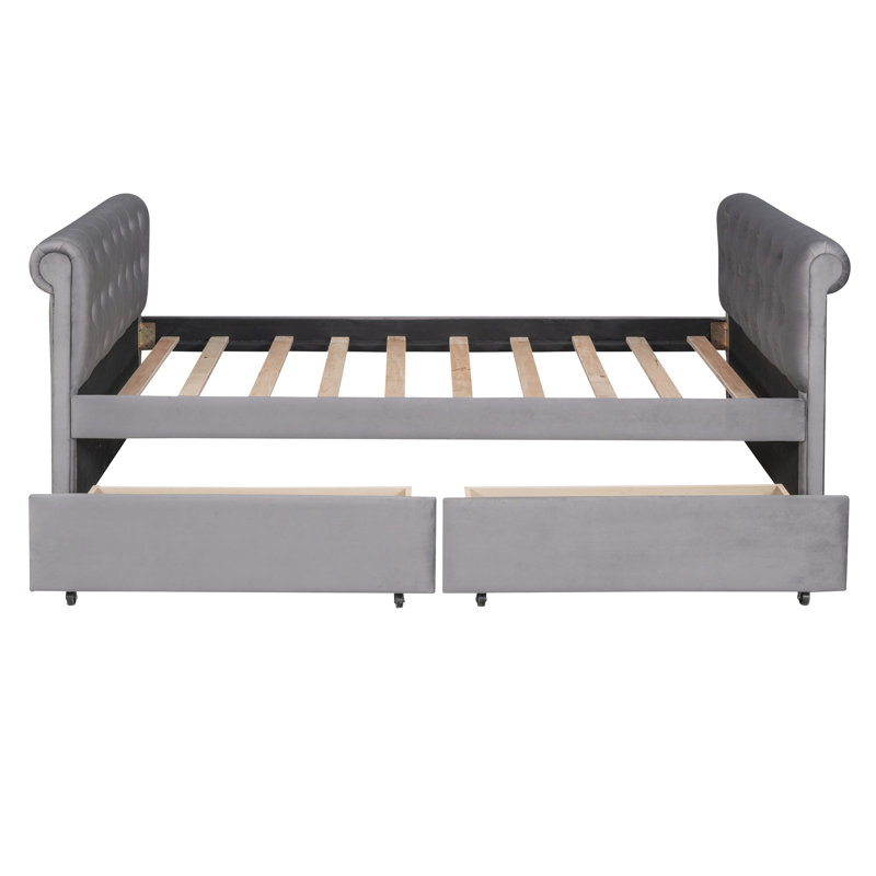 Lit de jour simple gris avec installations de rangement pratiques et plateforme de repos en lattes de bois robustes, Gris