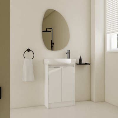 Meuble-lavabo autoportant 23 po avec lavabo | 22,8 x 12,4 x 35,1 | Contreplaqué | 1 pièce | Meuble-lavabo | Blanc brillant | Conception autoportante